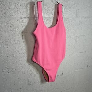 Cotton on Women's Low-Back One-Piece Swimsuit - Malibu Pink Crinkle XL